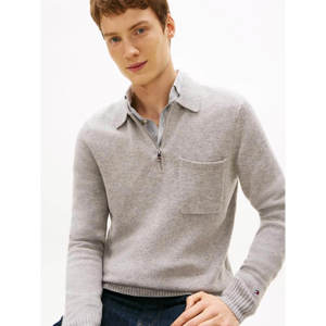 Tommy Hilfiger Pure Lambswool Zip Placket Polo Jumper